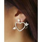 Faux-pearl Heart Dangle Earrings Silver - One Size