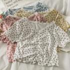Lace-trim Ruched Floral Crop T-shirt