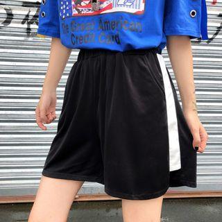 Band-waist Contrast Trim Wide-leg Shorts