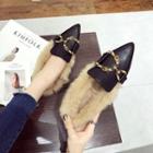 Faux Leather Faux Fur Pointed Mules