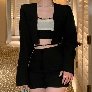 Cropped Blazer / Mini Pencil Skirt / Strapless Crop Top