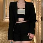 Cropped Blazer / Mini Pencil Skirt / Strapless Crop Top