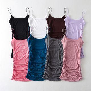 Plain Ruched Spaghetti-strap Sheath Dress