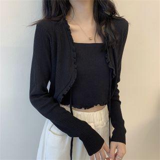 Mock Two-piece Lettuce Edge Cropped Knit Top