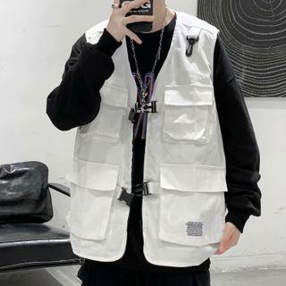 Sleeveless Plain Pocket Cargo Vest