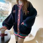 Bishop-sleeve Piped Cardigan