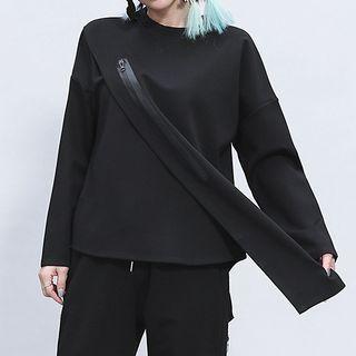 Long Sleeve Zip Detail Asymmetrical Top