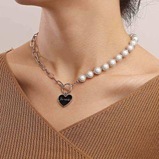 Heart Pendant Faux Pearl Alloy Necklace