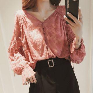 Set: V-neck Lace Blouse + Camisole