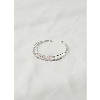 Layered Rhinestone Bangle Silver - One Size
