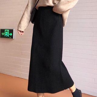 Midi Ribbed A-line Skirt