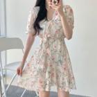 Short-sleeve Floral Ruffled A-line Mini Dress