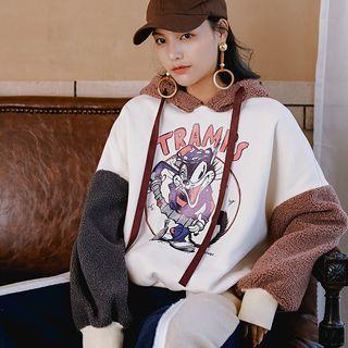 Printed Faux Shearling Panel Hoodie