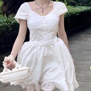 Cap-sleeve Frill Trim Mini A-line Dress