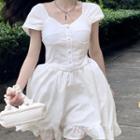 Cap-sleeve Frill Trim Mini A-line Dress