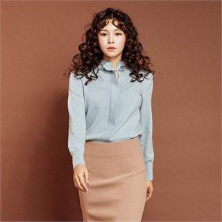 Faux-pearl Wool Blend Knit Top