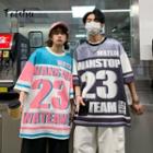 Couple Matching Elbow-sleeve Color Block Lettering Print T-shirt