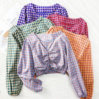 Ruched Plaid Crop Top