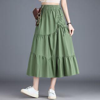 Tiered Drawstring Midi A-line Skirt