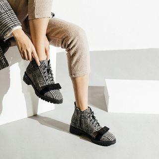Plaid Lace-up Bow Short Boots