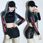 Lettering Cropped Long Sleeve T-shirt / Shorts / Baseball Cap