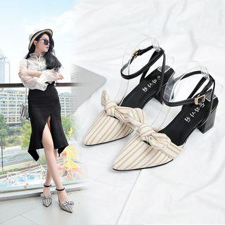 Stripe Pointed-toe Block Heel Sandals