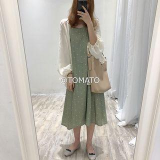 Dotted Strappy A-line Dress Green - One Size
