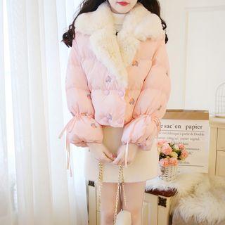 Faux-fur Panel Print Padded Jacket