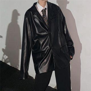 Faux Leather Single Breasted Blazer