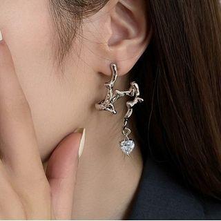 Heart Rhinestone Irregular Alloy Dangle Earring 1 Pair - Silver - One Size