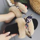 Fluffy Printed Bow Slide Sandals