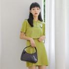 Set: Short-sleeve Polo Shirt + A-line Skirt Green - One Size