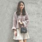 Set: Crew-neck Chunky Knit Sweater + High Waist Pleated Skirt