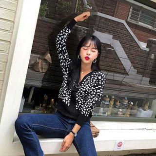 Zip-up Patterned Knit Cardigan