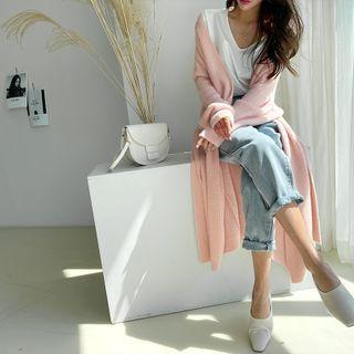 Fluffy Long Cardigan With Sash