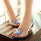 Embellished Transparent Wedge Sandals