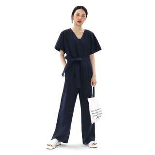 Ramie-blend Jumpsuit With Sash