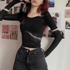 Long Sleeve Safety Pin Crop Top
