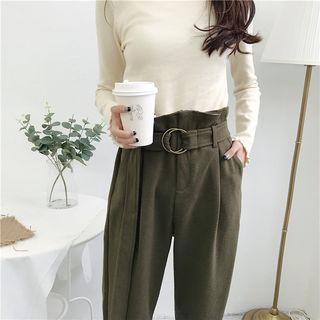 Plain Loose-fit Cropped Straight-leg Pants