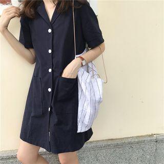 V-neck Loose-fit Short-sleeve Shirt Dress