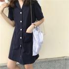 V-neck Loose-fit Short-sleeve Shirt Dress