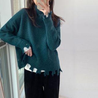Frayed Mock-neck Sweater