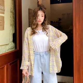Loose-fit Pastel Plaid Shirt