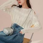 Cut-out Pointelle Knit Sweater White - One Size
