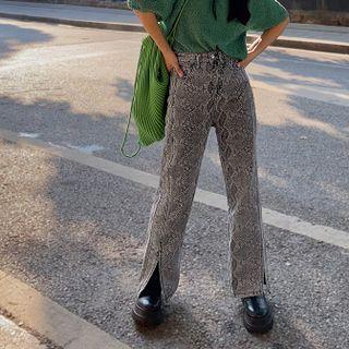 Python Print High Waist Slit Bootcut Jeans