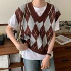 Argyle Print Knit Sweater Vest