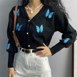 V-neck Embroider Butterfly Cardigan