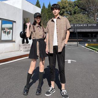 Couple Matching Short-sleeve Plaid Shirt / Pants / Mini A-line Skirt / Set