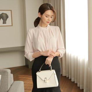 Mandarin-collar Pleated Blouse