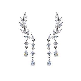 Rhinestone Leaf Fringed Earring As Shown In Figure - One Size